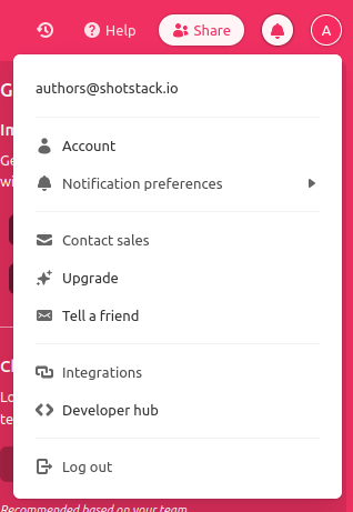 Airtable account menu