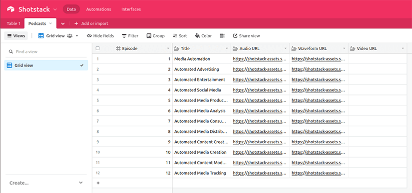 Airtable Podcasts table