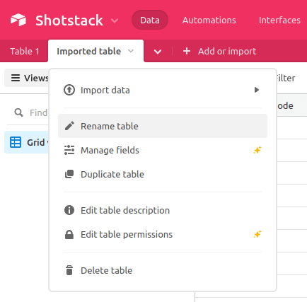 Rename an Airtable table