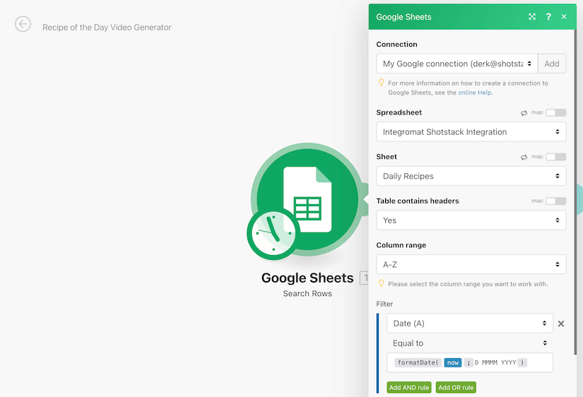 Read rows from Google Sheets and render a new video