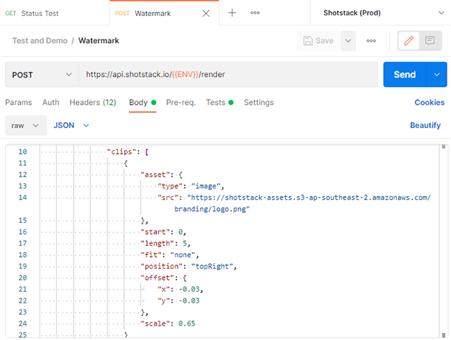 Editing a video using JSON and Postman